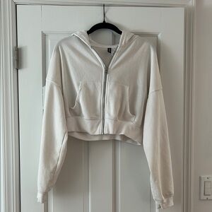 H&M Divided White Cropped Zip Front Hoodie